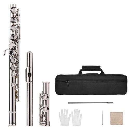 Западная концертная флейта, никелированная, 16 отверстий, ключ C, мельхиоровый деревянный духовой инструмент